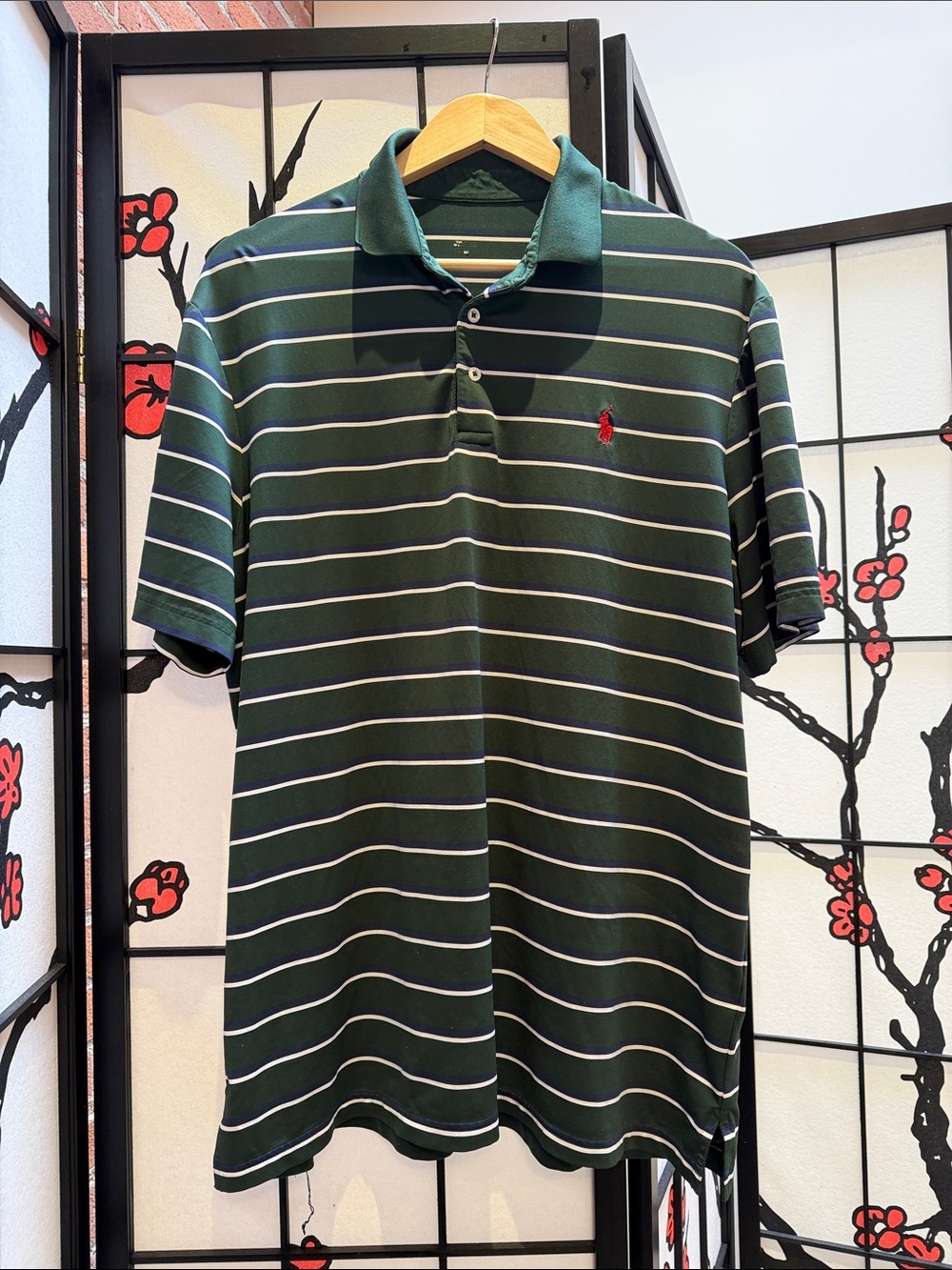 Ralph Lauren Dark Green Striped Polo with Red Pony